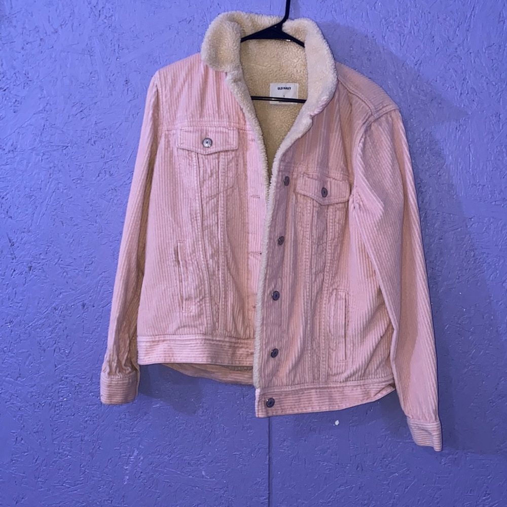 Pink corduroy button up coat
